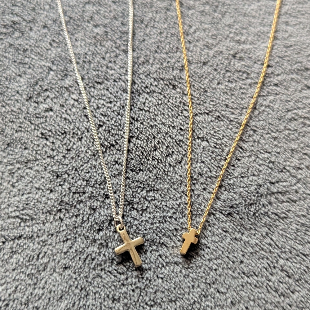 Elegant Gold-tone and Silver-tone Cross Pendant Necklace Set